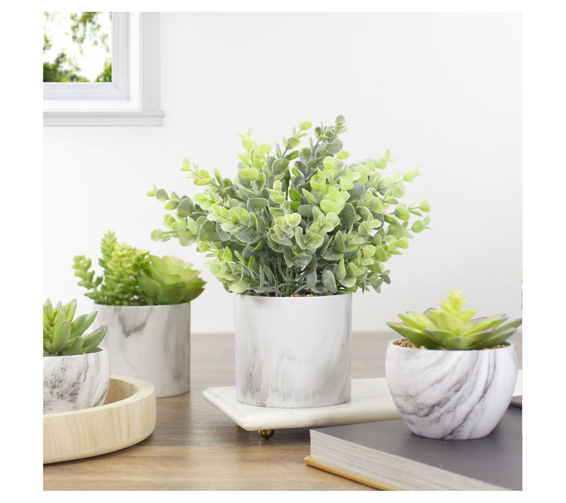 Northlight 9" Artificial Eucalyptus in a Marble Style Pot — View 4