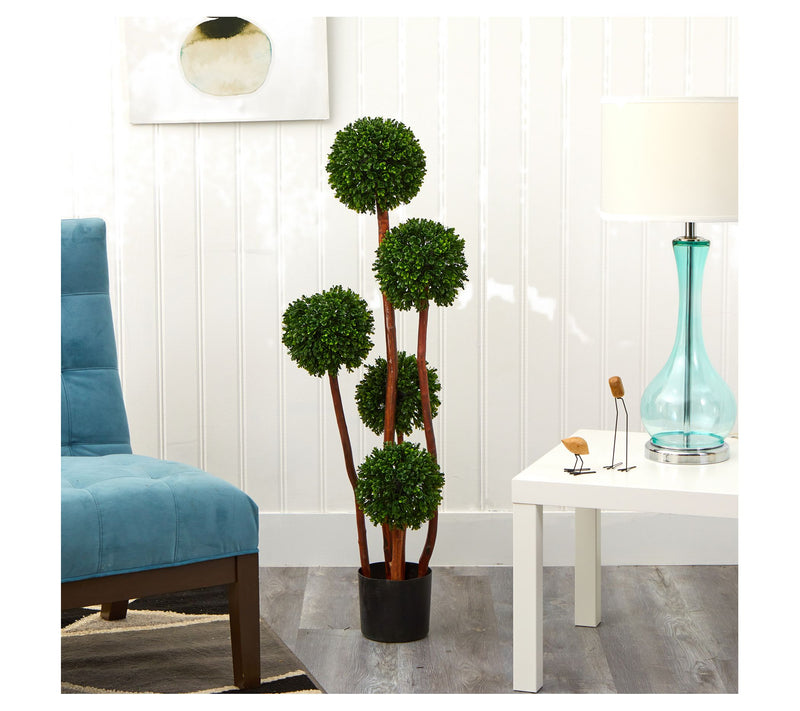 Nearly Natural 4' Boxwood Five Ball Topiary UV Resistant I/O — View 4