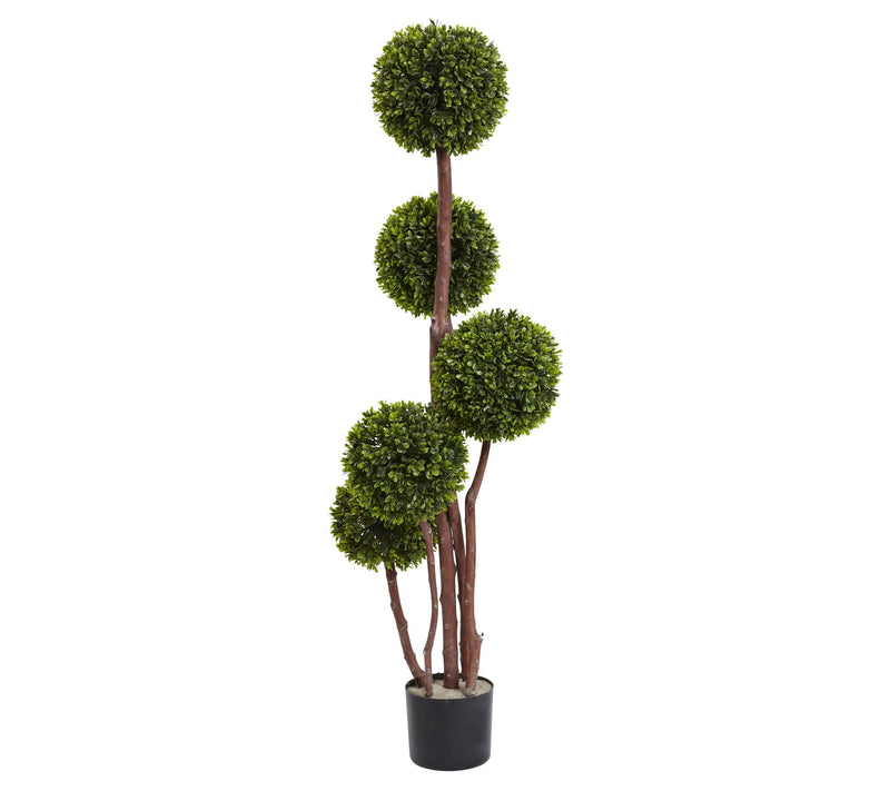 Nearly Natural 4' Boxwood Five Ball Topiary UV Resistant I/O — View 3