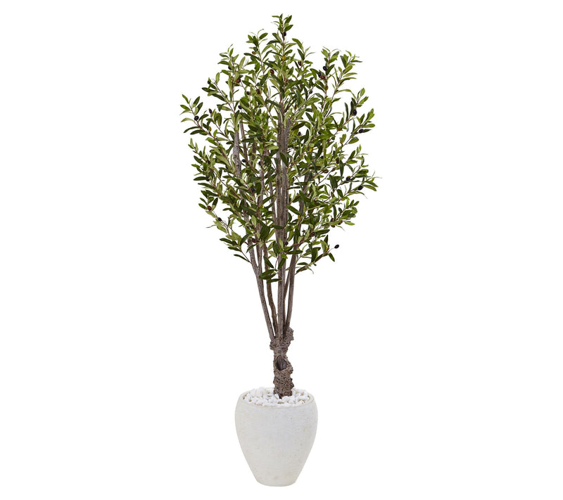 Nearly Natural 5' Olive Tree in White Oval Planter — View 3