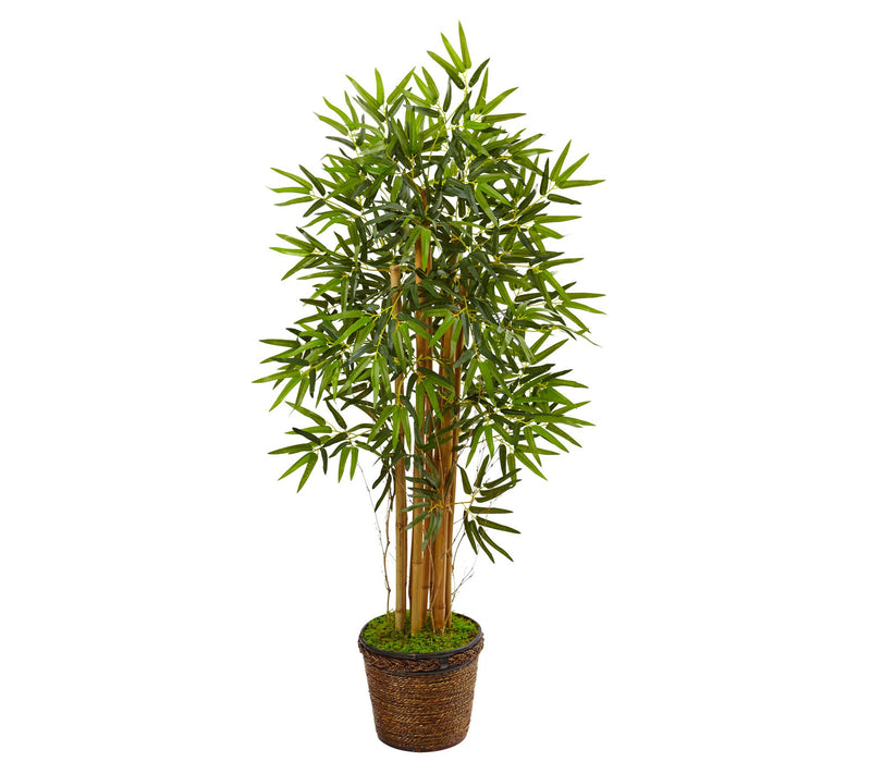 Nearly Natural 4.5' Bamboo Tree in Coiled Rope Planter — Main view