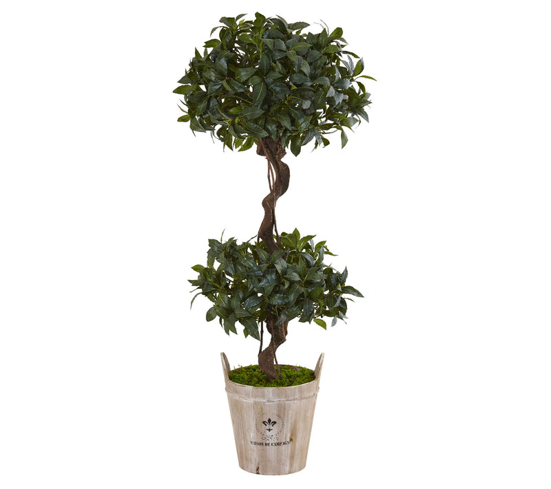 Nearly Natural 4.5' Sweet Bay Double Topiary Tree w/Planter — View 3