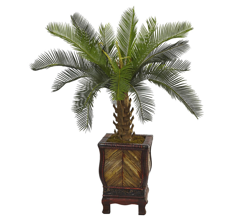 Nearly Natural 3' Cycas Tree in Wood Planter — Main view