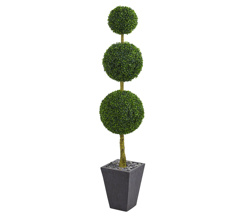 Nearly Natural 6' Boxwood Triple Topiary Tree in Planter I/O — View 3