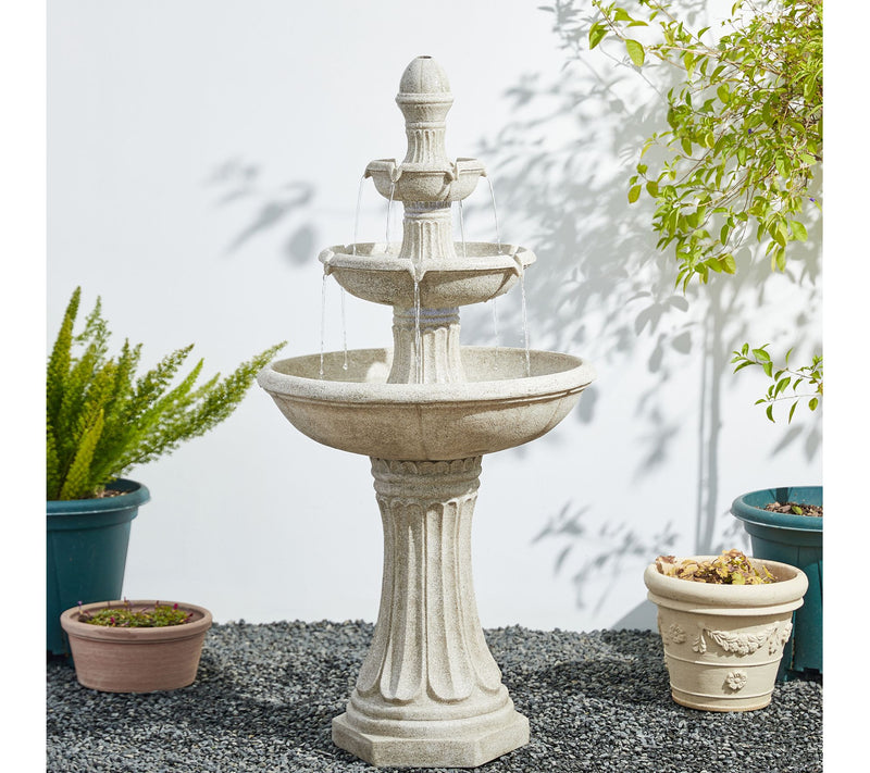 Glitzhome Sand Lighted 3-Tier Terrazzo Outdoorarden Fountain — View 4