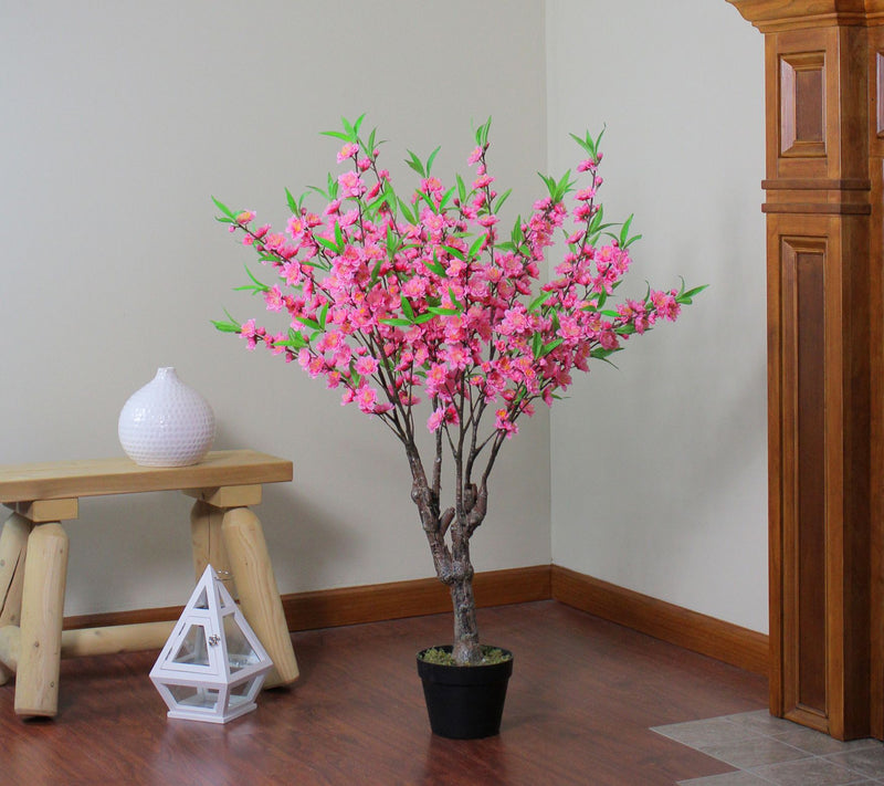 Northlight 43.5" Potted Pink & Green Floral Peach Blossom Tree — View 6
