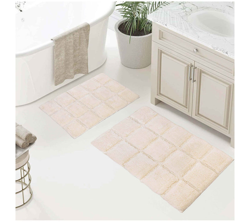 Superior Cotton 2-Piece Solid Checkered Non-Slip Bath Rug Set — View 30