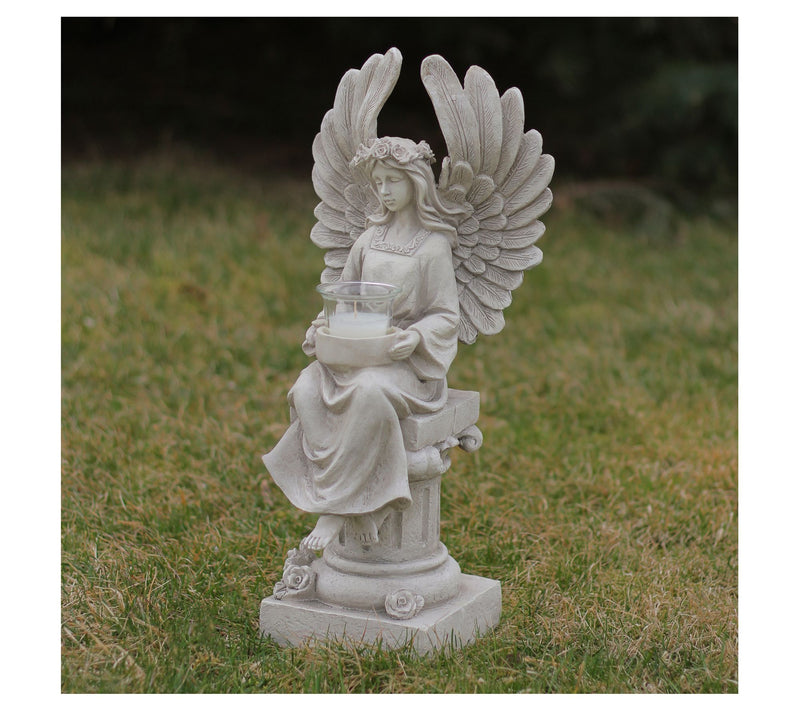 Northlight 17" Angel Sitting on Pedestal Candle Holder Statue — View 5