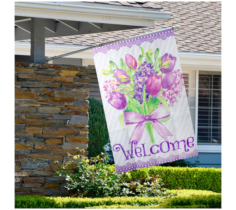 Northlight Welcome Purple Floral Bouquet Houselag 28" x 40" — View 5