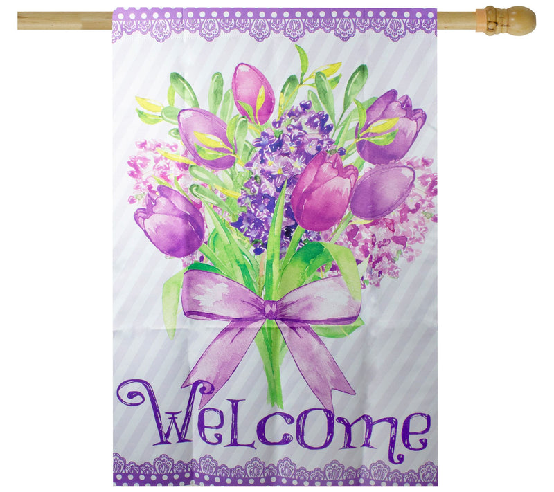 Northlight Welcome Purple Floral Bouquet Houselag 28" x 40" — Main view