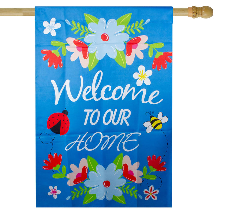 Northlight Welcome to Our Home Blue Floral Flag28" x 40" — View 4