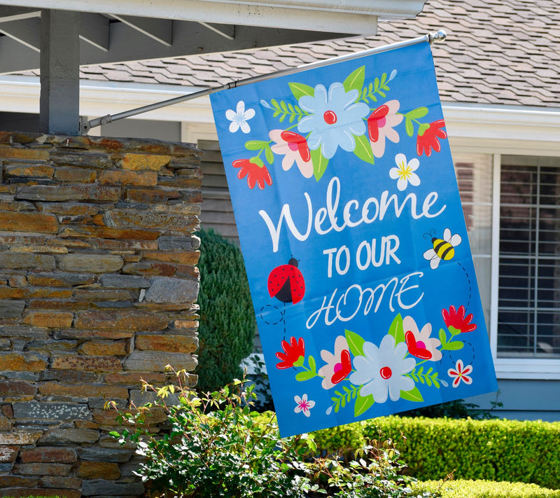 Northlight Welcome to Our Home Blue Floral Flag28" x 40" — View 5
