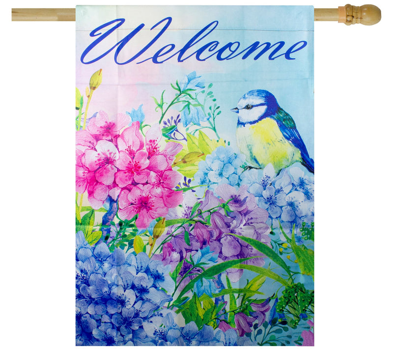 Northlight Blue and Purple Welcome Bird House Flag 28" x 40" — View 4
