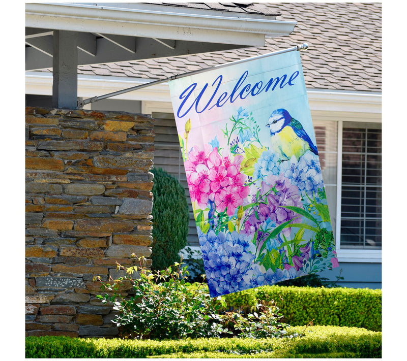 Northlight Blue and Purple Welcome Bird House Flag 28" x 40" — View 5