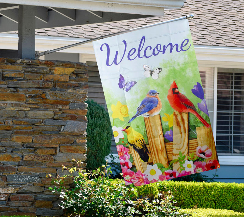 Northlight Welcome Birds on a Fence Garden Flag 28" x 40" — View 5