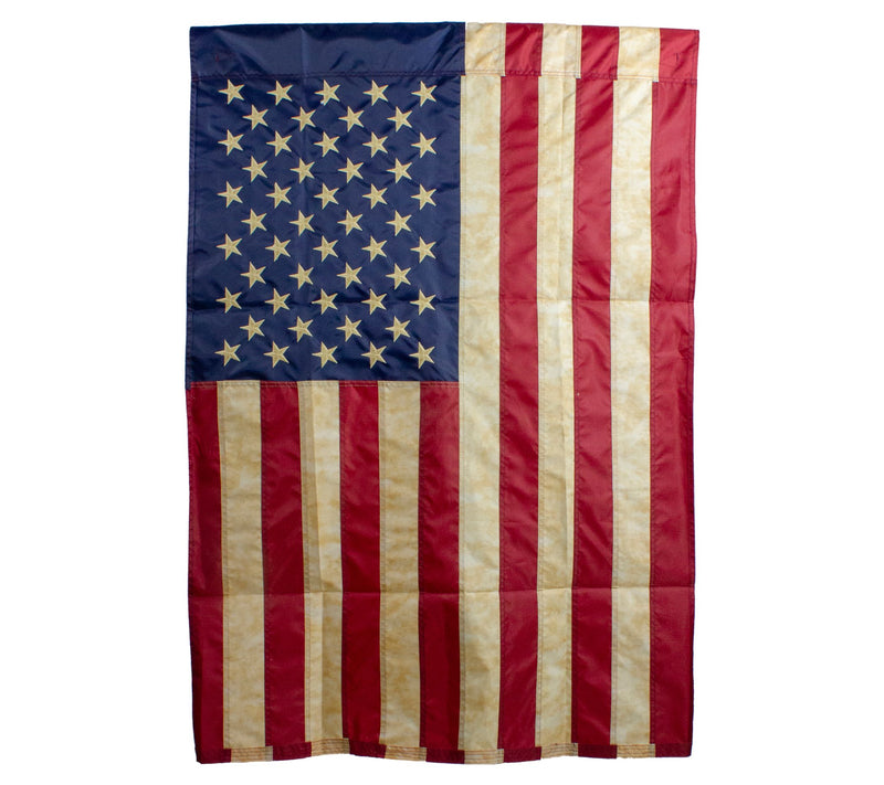 Northlight Red & Blue Embroidered Tea-Stained Aerican Flag — Main view