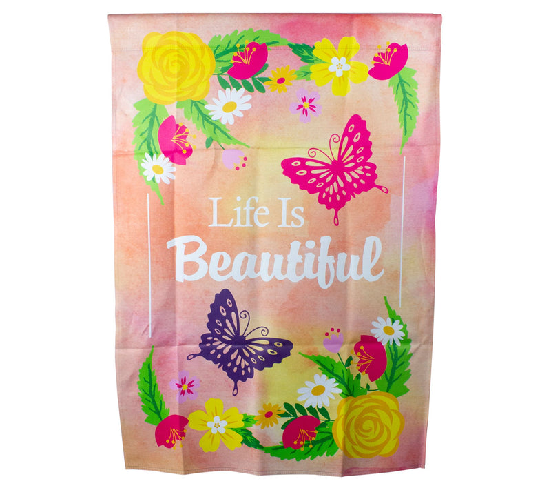 Northlight Life is Beautiful Pink Floral House Flag 28" x 40" — Main view