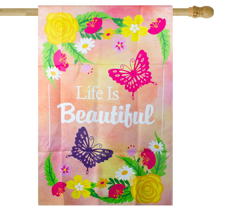 Northlight Life is Beautiful Pink Floral House Flag 28" x 40" — View 4