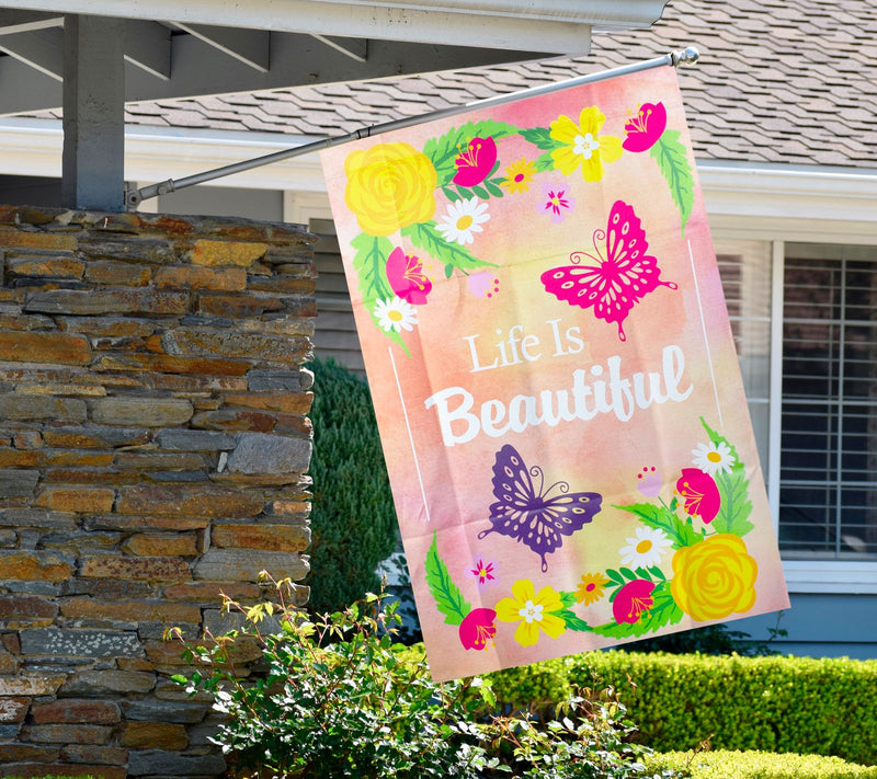 Northlight Life is Beautiful Pink Floral House Flag 28" x 40" — View 5
