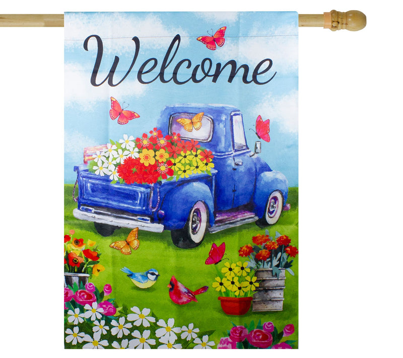 Northlight Welcome Blue Pickup Truck w/ Flowers Flag 28" x 40" — View 4