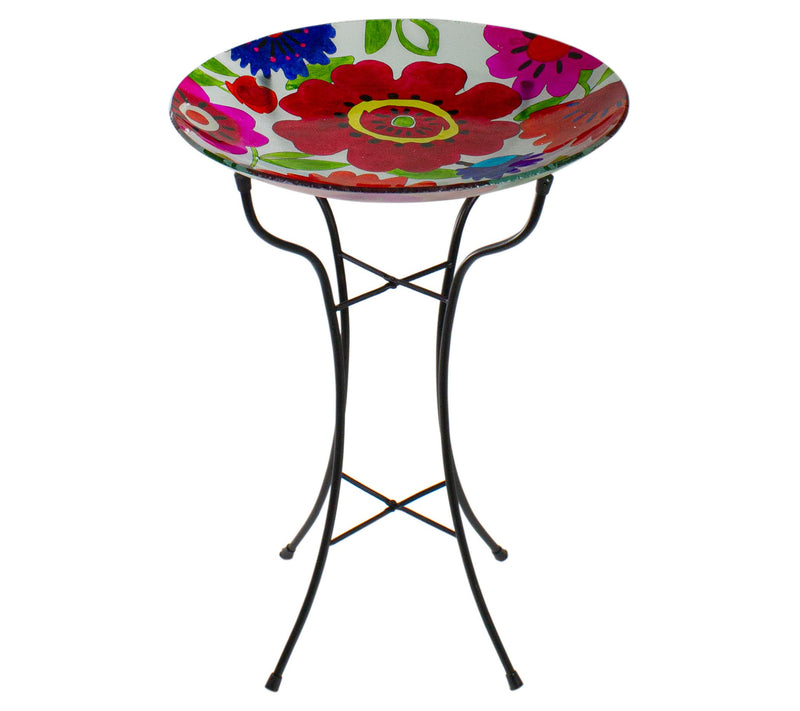 Northlight 18" Red & Blue Summer Flowers Painted Birdbath — Main view