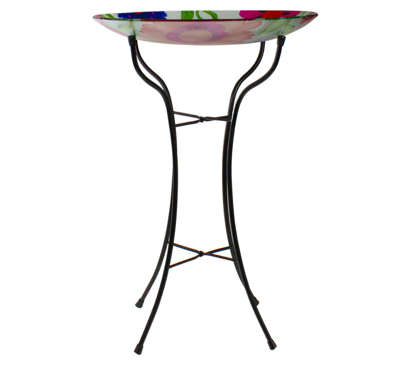 Northlight 18" Red & Blue Summer Flowers Painted Birdbath — View 4