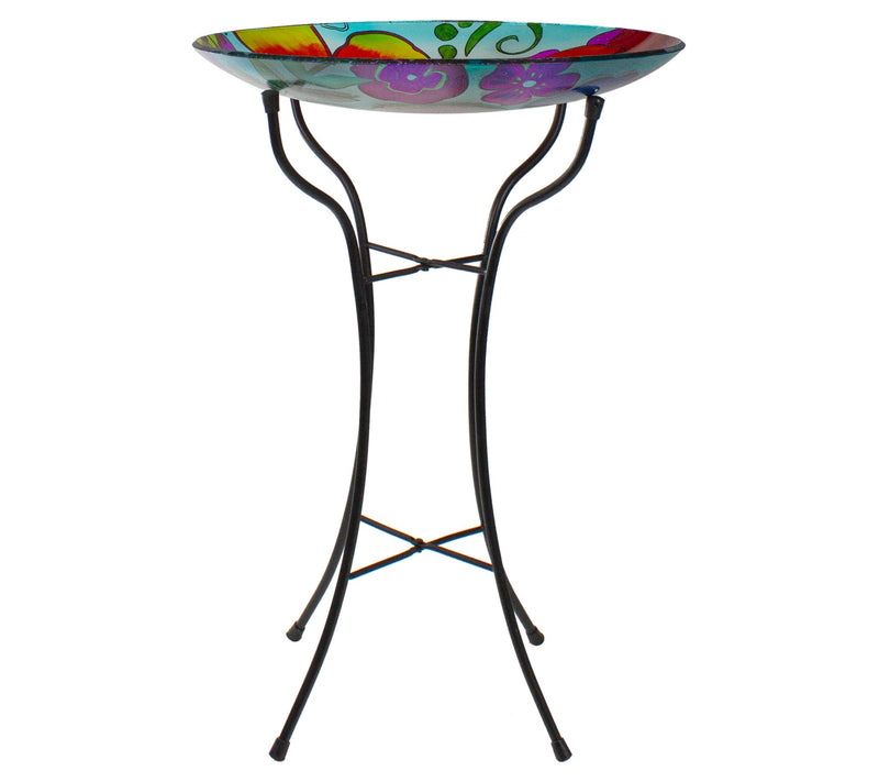 Northlight 18" Multicolored Painted Glass FloraBird Bath — View 5