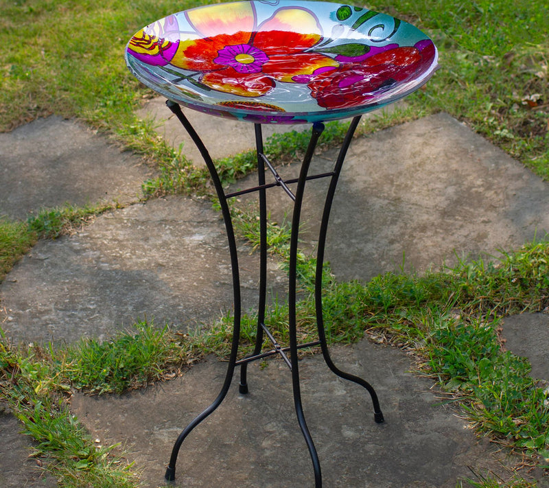 Northlight 18" Multicolored Painted Glass FloraBird Bath — View 4
