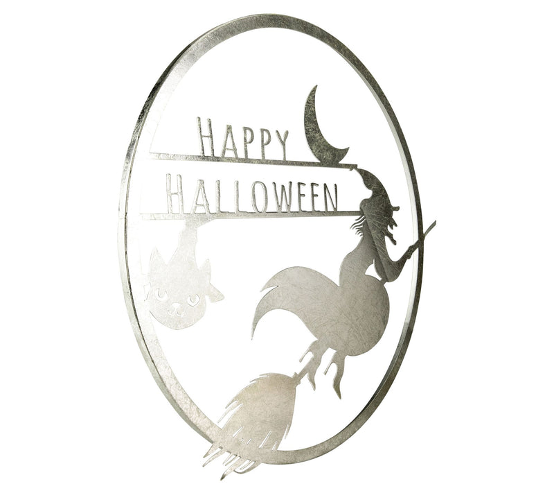 Northlight 17" Silver Flying Witch Happy Halloween Wall Sign — View 4