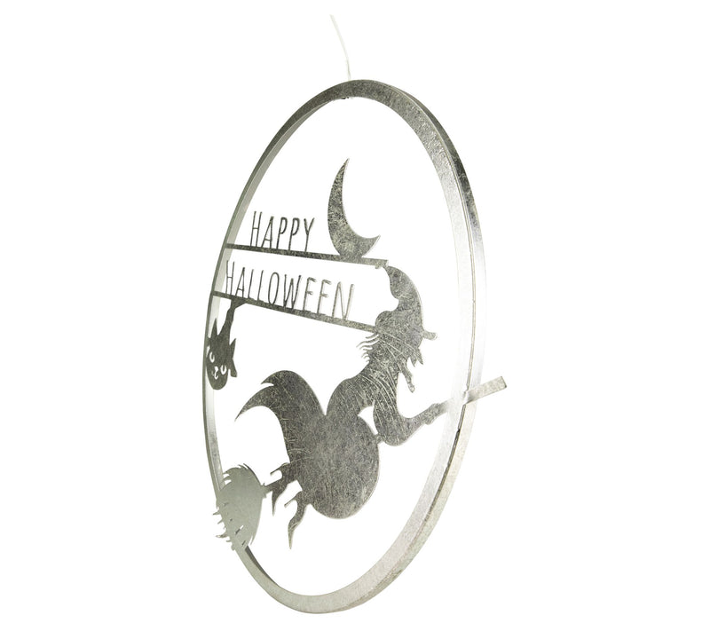 Northlight 17" Silver Flying Witch Happy Halloween Wall Sign — View 5