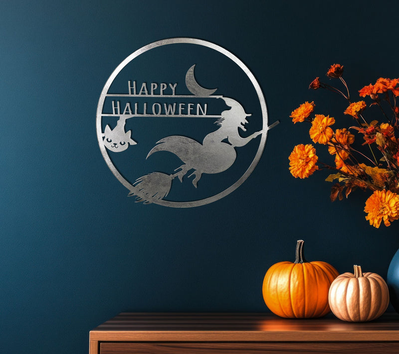 Northlight 17" Silver Flying Witch Happy Halloween Wall Sign — View 7