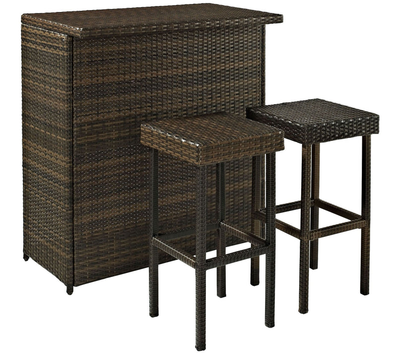 Palm Harbor 3-Piece Outdoor Wicker Bar Set - Bar & Two Stools — Main view