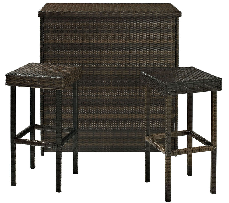 Palm Harbor 3-Piece Outdoor Wicker Bar Set - Bar & Two Stools — View 3