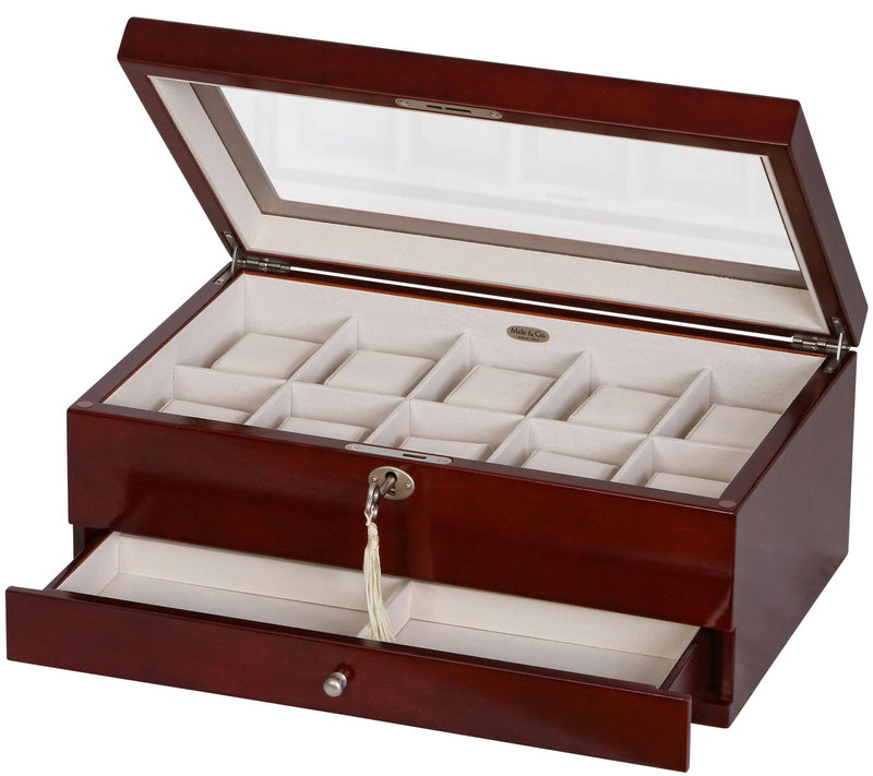 Mele & Co. Christo Glass Top Wooden Watch Box in Walnut Finis — View 2