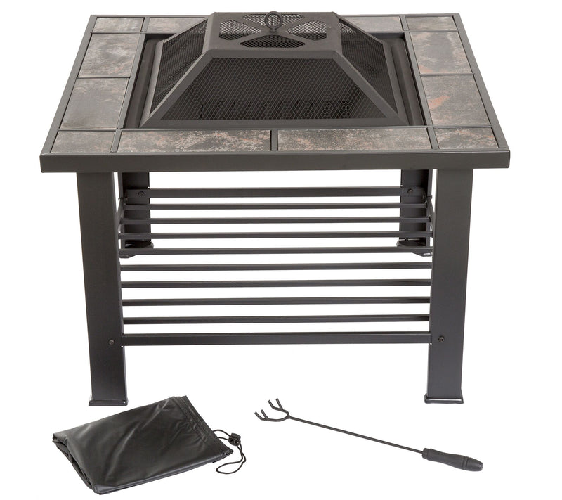 Pure Garden 30" Square Fire Pit and Table withover — Main view