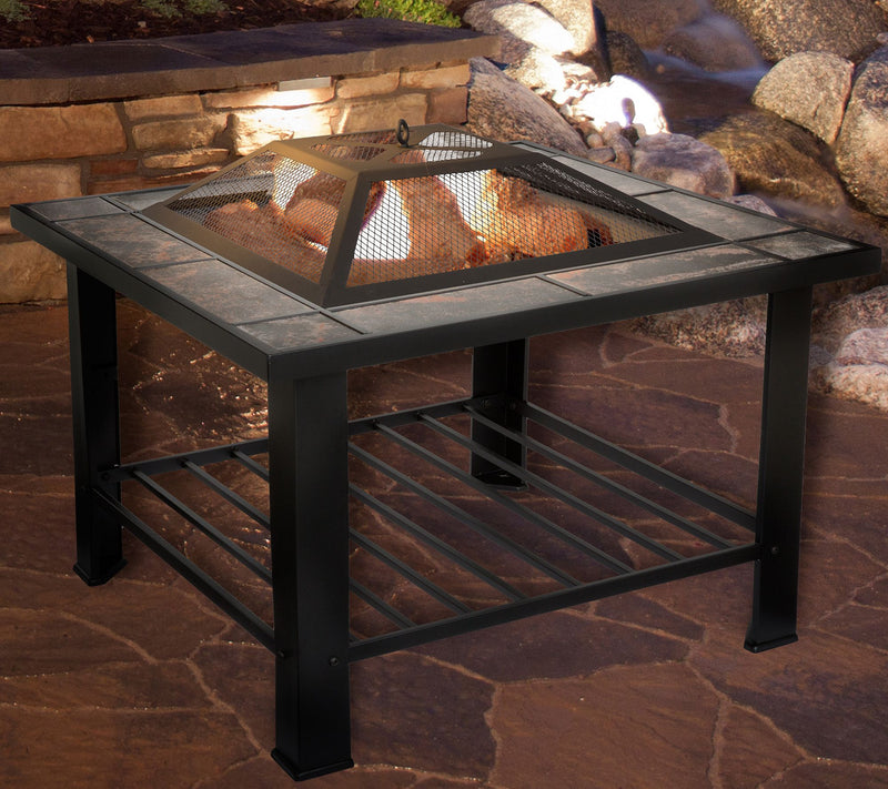 Pure Garden 30" Square Fire Pit and Table withover — View 3
