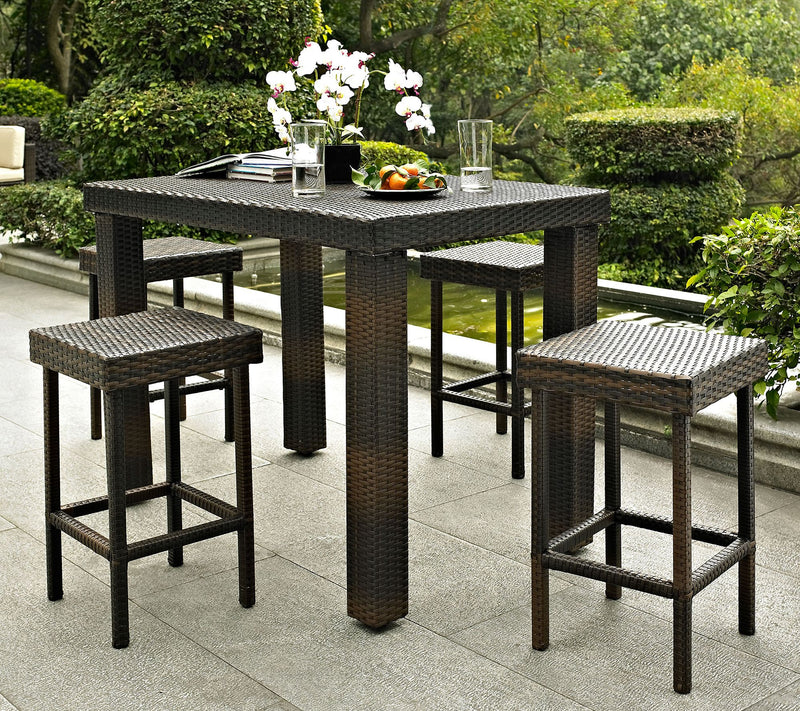 Palm Harbor 5 Piece Outdoor Wicker High Dininget — View 2