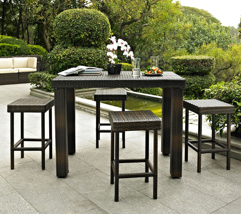 Palm Harbor 5 Piece Outdoor Wicker High Dininget — View 3