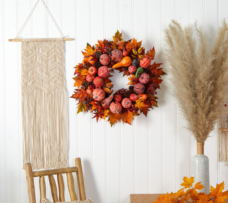 28" Harvest Wreath by Nearly Natural — View 2