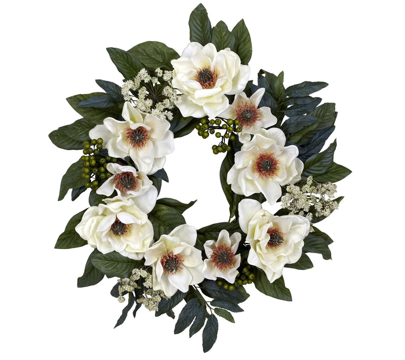 22" Magnolia Wreath by Nearly Natural — Main view