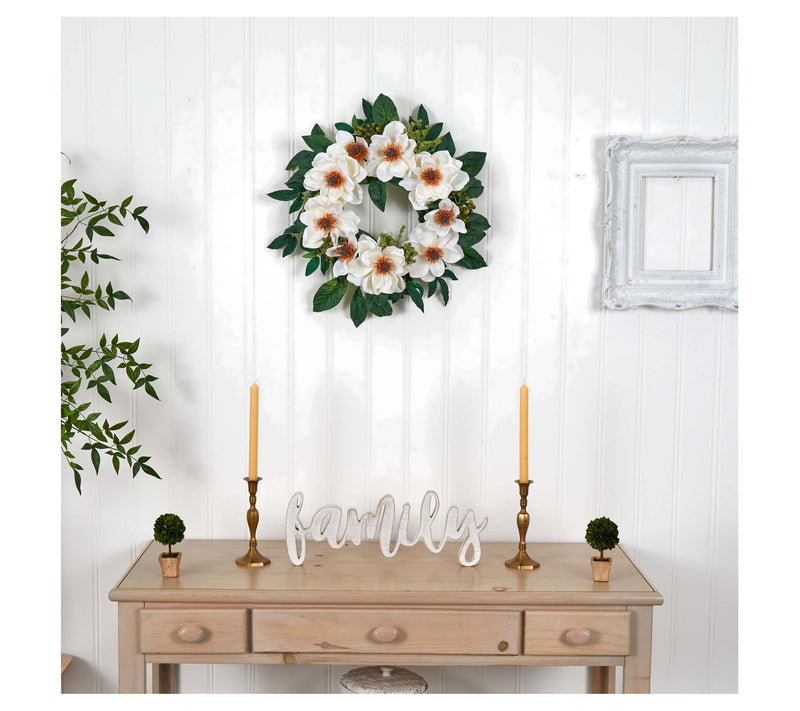 22" Magnolia Wreath by Nearly Natural — View 2