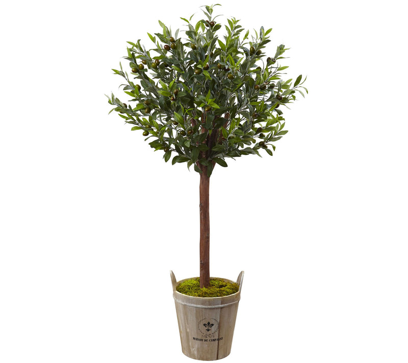 Olive Topiary Tree with Farmhouse Planter by Nearly Natural — Main view