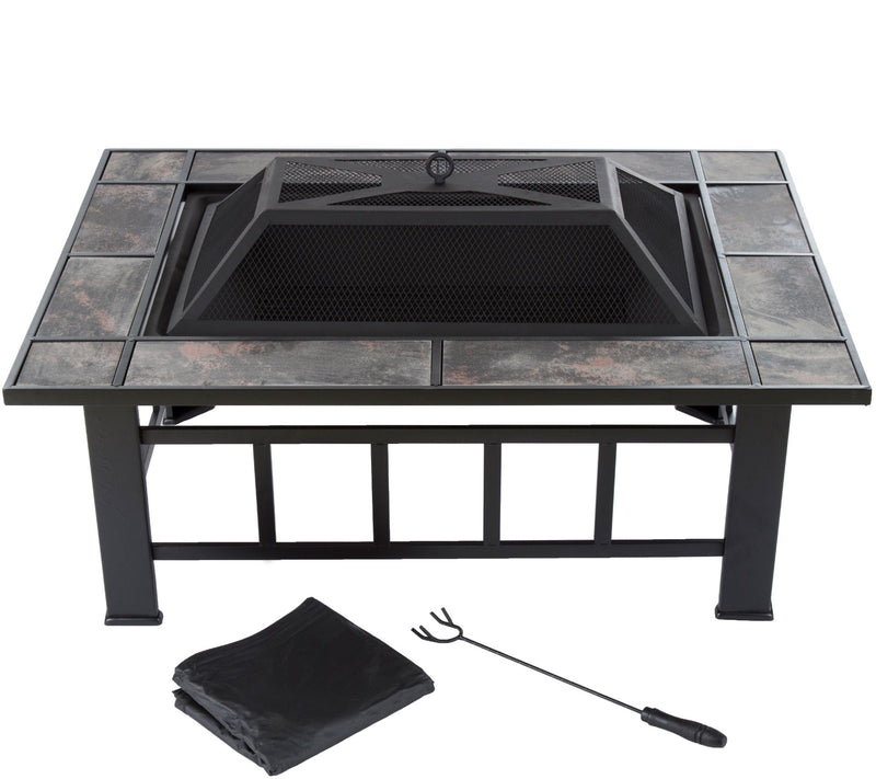 Pure Garden 37" Rectangular Tile Fire Pit w/ Cover — Main view