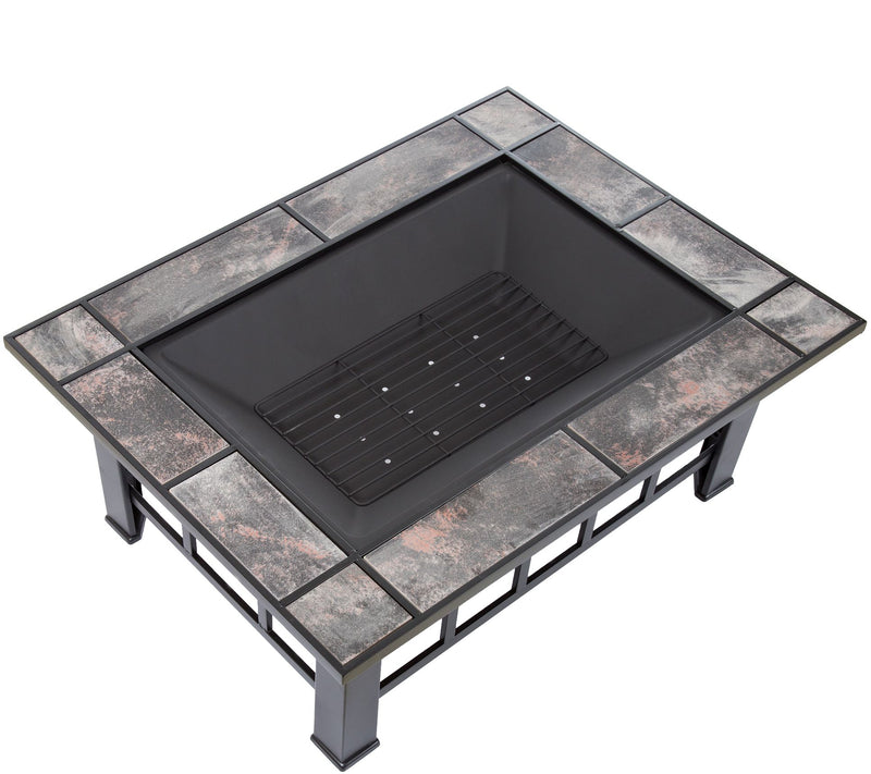 Pure Garden 37" Rectangular Tile Fire Pit w/ Cover — View 4