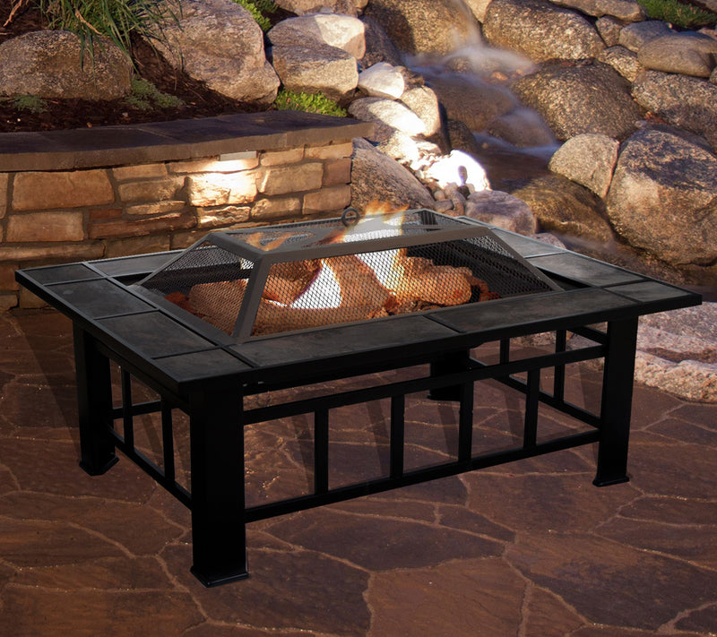 Pure Garden 37" Rectangular Tile Fire Pit w/ Cover — View 2