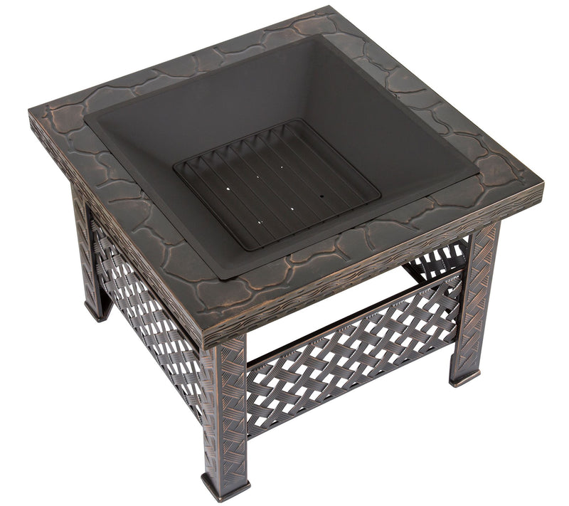 Pure Garden 26" Square Woven Metal Fire Pit with Cover — View 4
