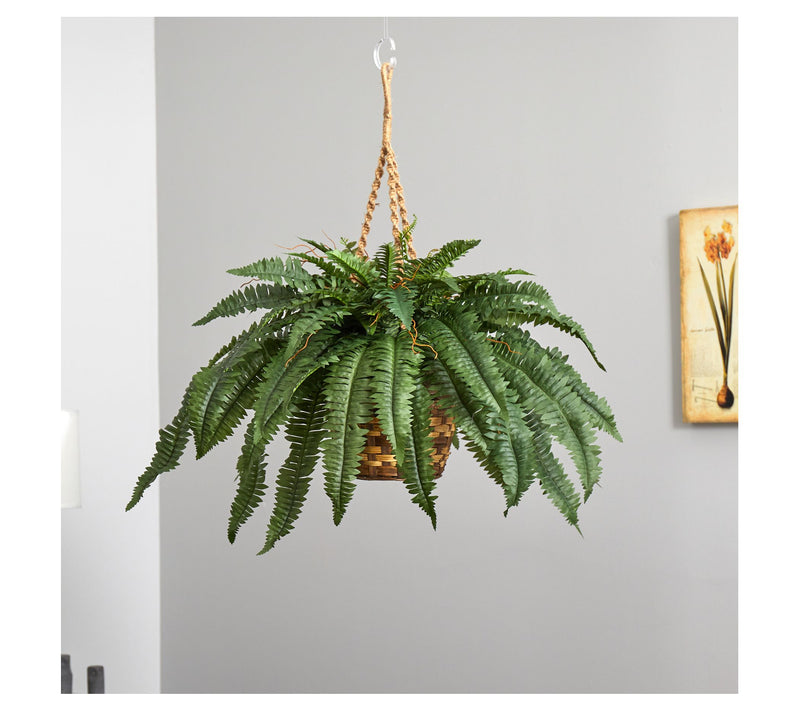 Large Boston Fern Hanging Basket by Nearly Natural — View 2