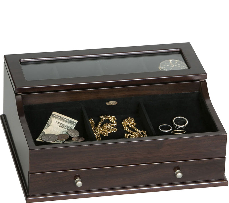 Mele & Co. Hampden Men's Glass Top Valet in Mahogany Finish — View 5