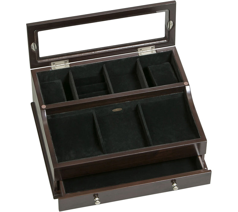 Mele & Co. Hampden Men's Glass Top Valet in Mahogany Finish — View 3