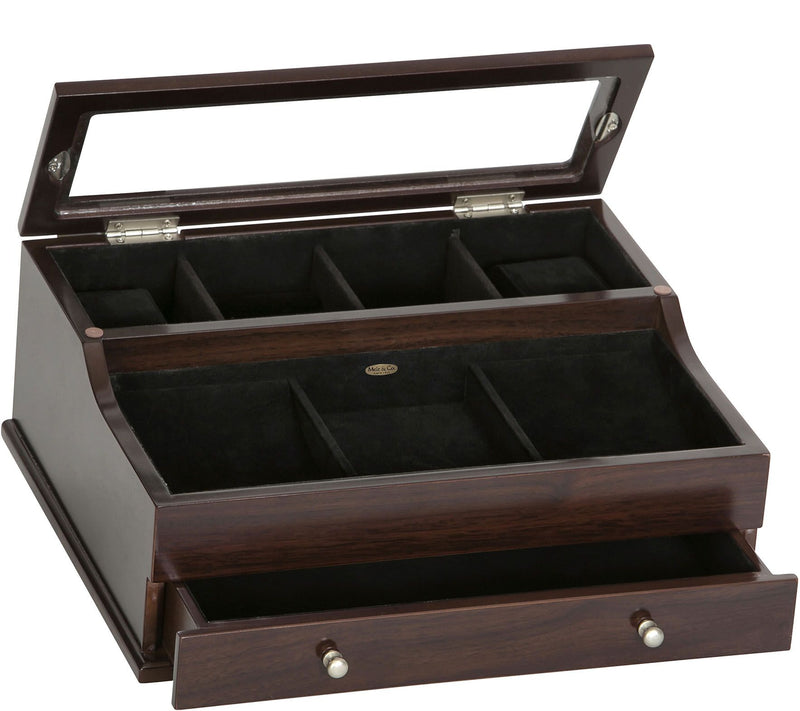Mele & Co. Hampden Men's Glass Top Valet in Mahogany Finish — View 2